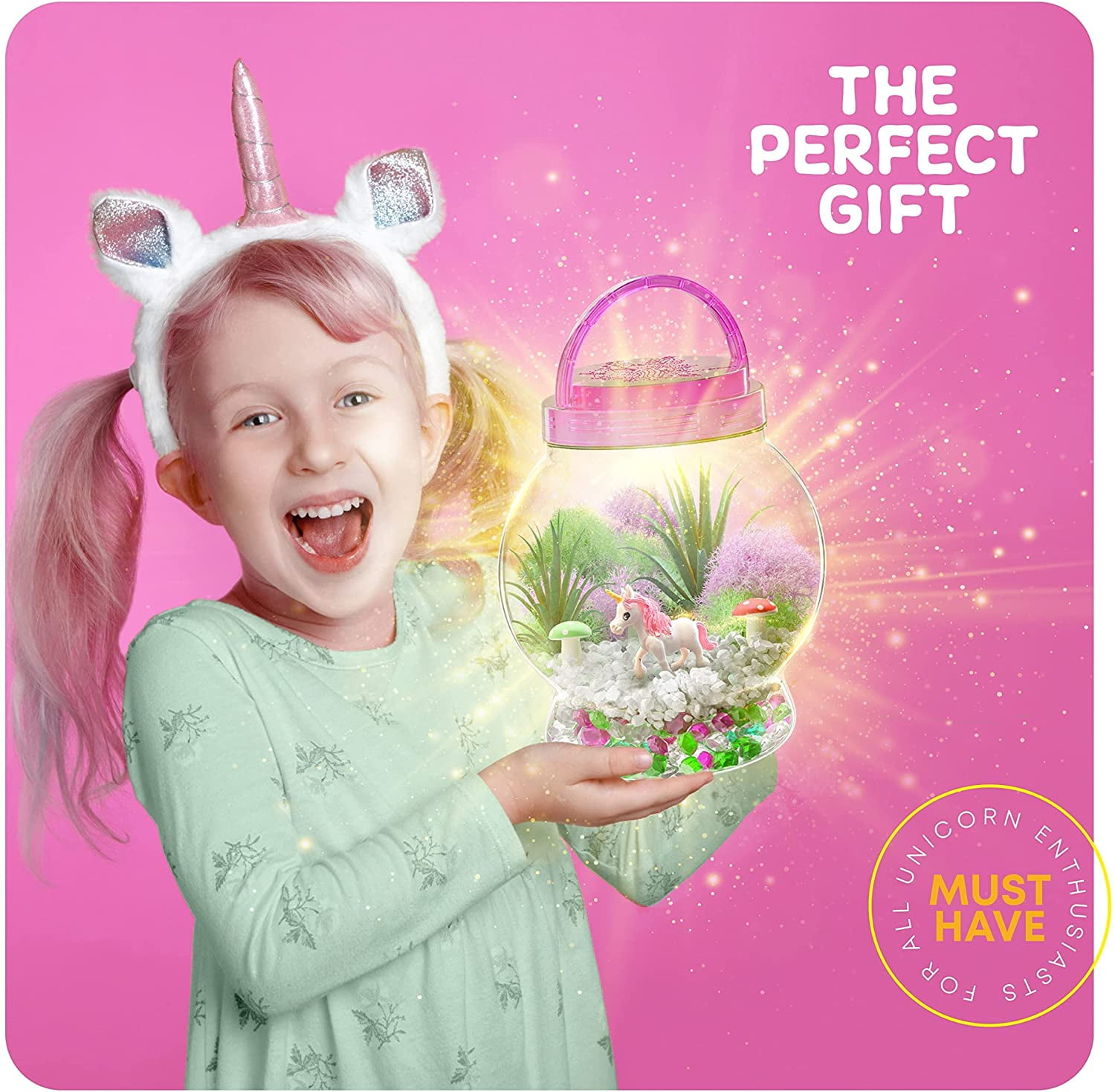 Dan&Darci Light-Up Unicorn Terrarium Kit Gifts - Pink