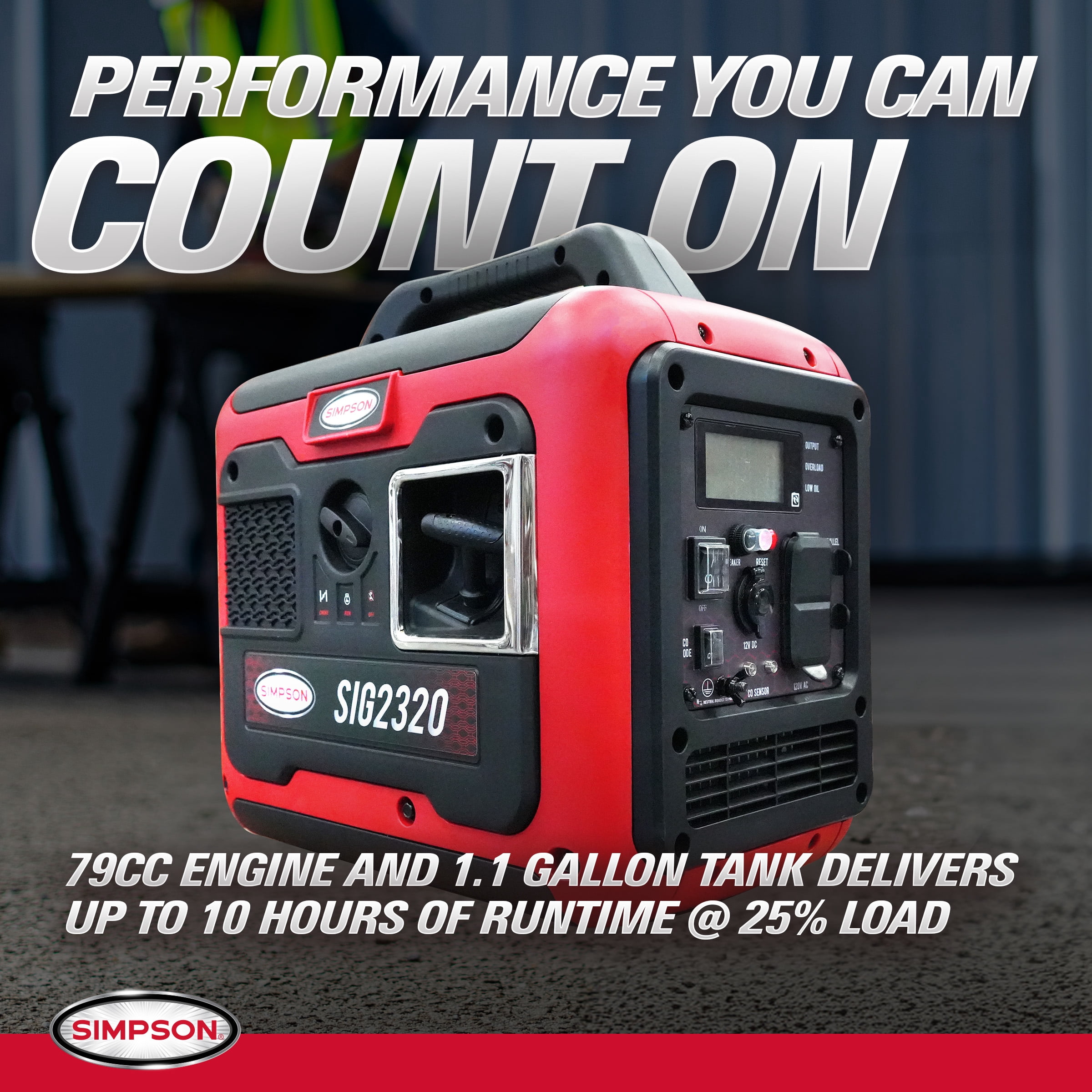 Simpson 2300W Portable Inverter Generator, Quiet, CO Sensor, GFCI (SIG2320)