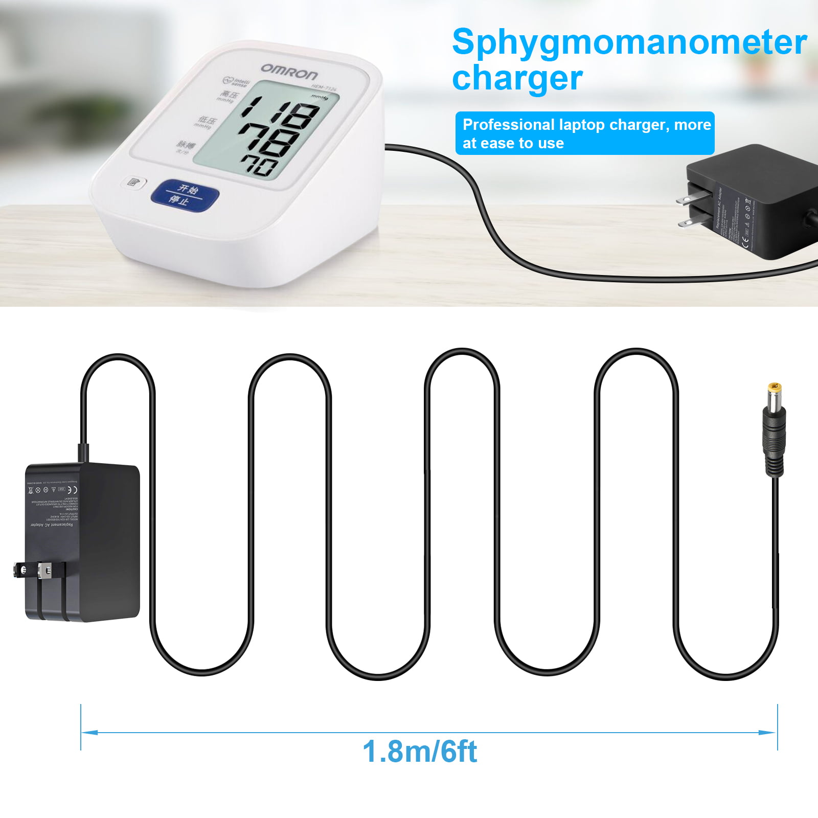 Upper Arm Blood Pressure Monitor, Dc Adapter Charger