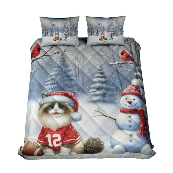 Hello Winter Ragdoll Football Snowman Welcome Snowy Morning Quilt Bedding Set Cat Lover Kitten Owner Gifts Idea 1 Blanket Bed Cover 2 Pillowcases - 01012