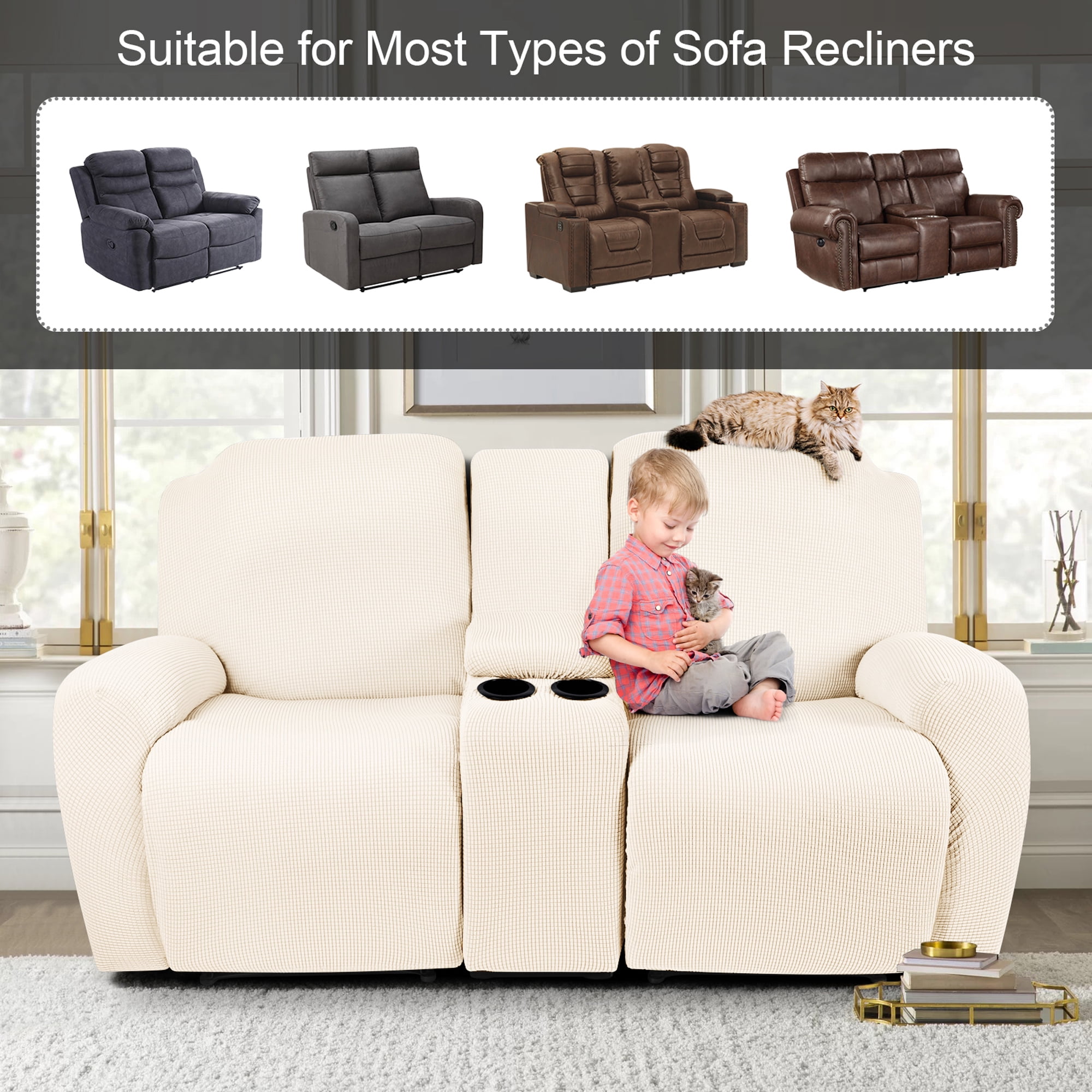 TAOCOCO Stretch Loveseat 4-Piece Polyester Blend Sofa Slipcover, Beige