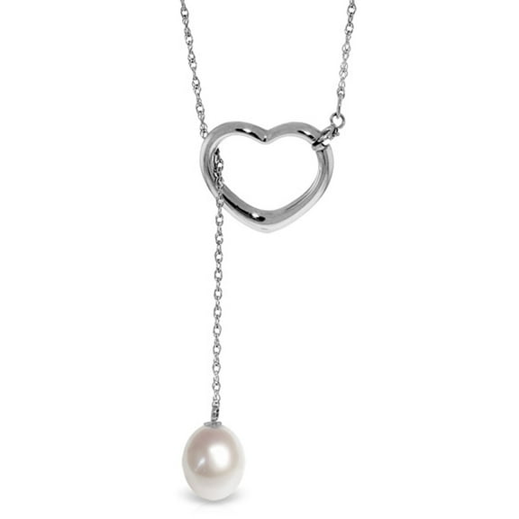 Galaxy Gold 14k 24" White Gold Open Heart with GenuinePearl Drop Pendant Necklace