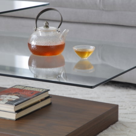 Glass Coffee Tables for Living Room Coffee Tables Modern 3 Tier Z shape Table Circle Coffee Table for Home Office(Walnut)