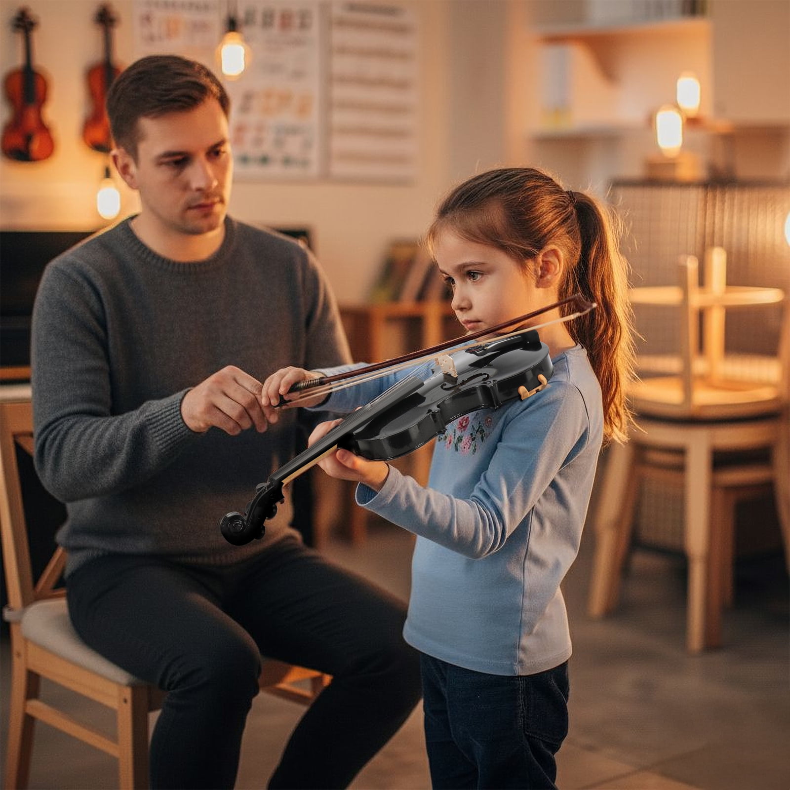 Violin for Beginners Students, Acoustic Violins 4/4, Full Size Fiddle Kit with Case, Bow, Rosin, Adult Teens Learners Age 11+ (Black)