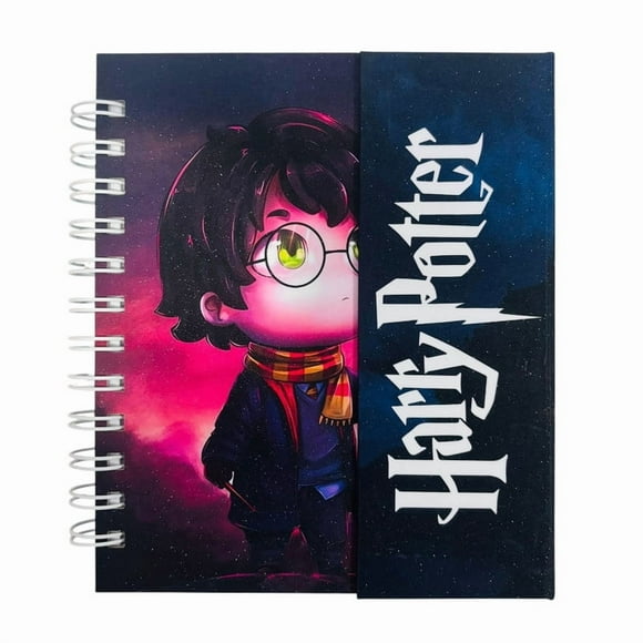 Libreta estilo francés de tapa dura laminada térmica glitter con espiral metálico Harry Potter