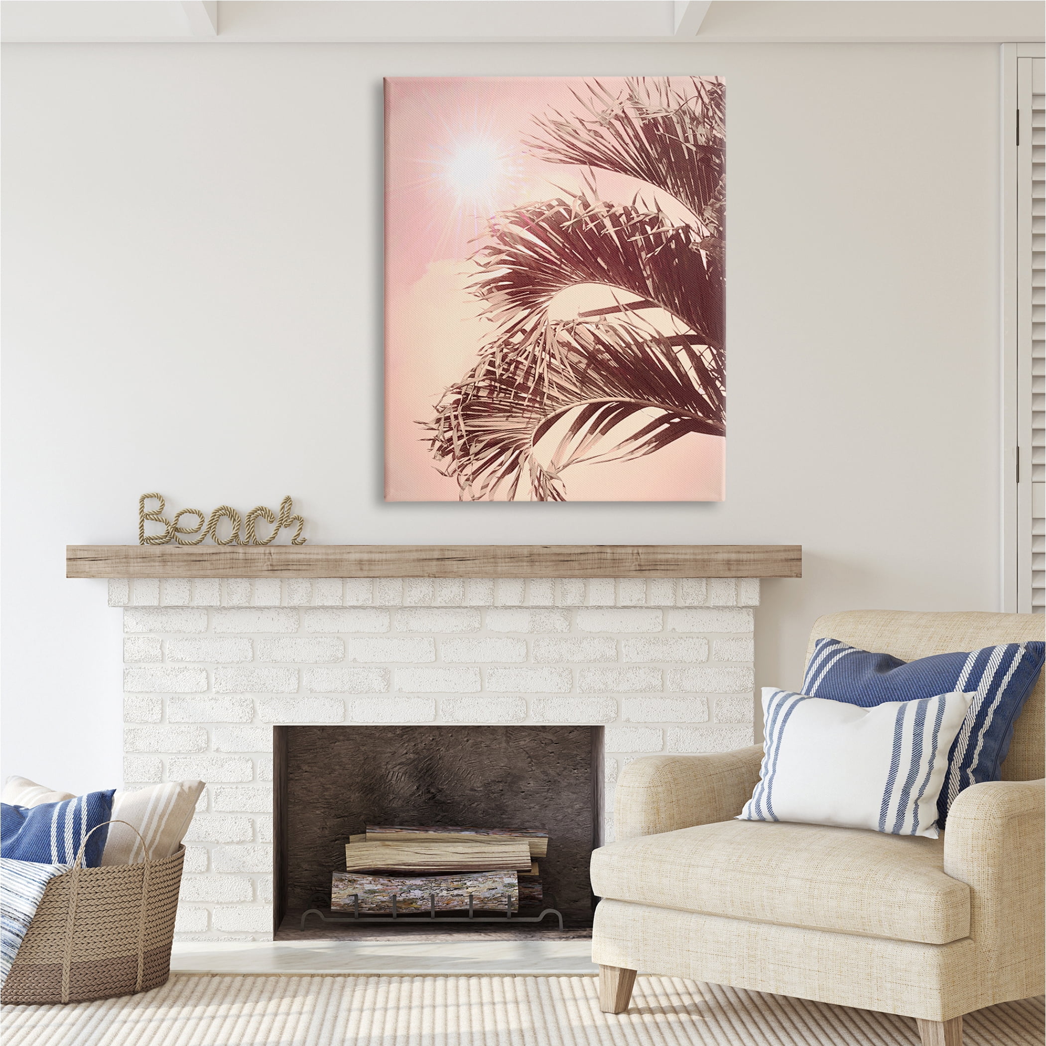 Stupell Industries Pink Sunlit Palm Fronds Botanical & Floral Photography Gallery Wrapped Canvas Print Wall Art, 36 x 48