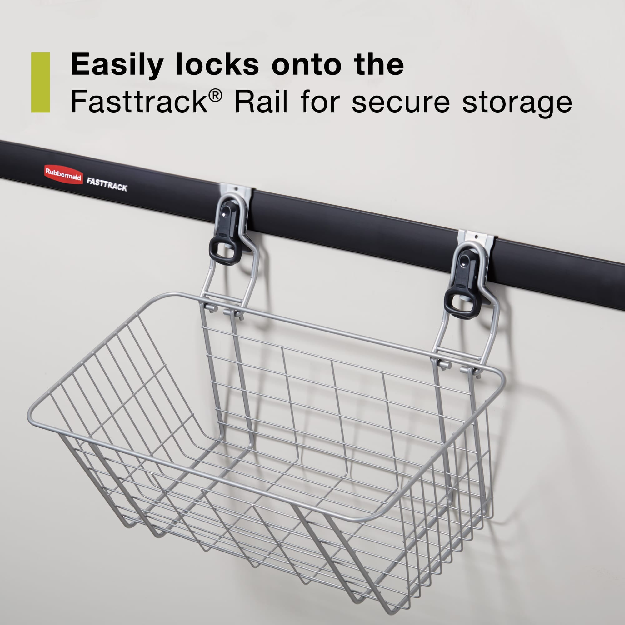 Rubbermaid Garage FastTrack Rail 24 in. Wire Basket, Storage Organizer, Satin Nickel
