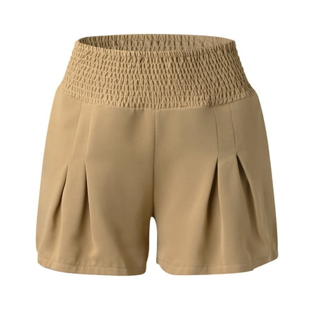 

eczipvz Womens Shorts Women s Plus Size Solid Drawstring Waist Rib Knit Pajama Lounge Shorts Khaki XXL