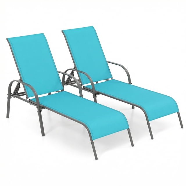 Gymax Ensemble de 2 Chaises Longues de Patio avec Accoudoirs Inclinables Réglables Turquoise