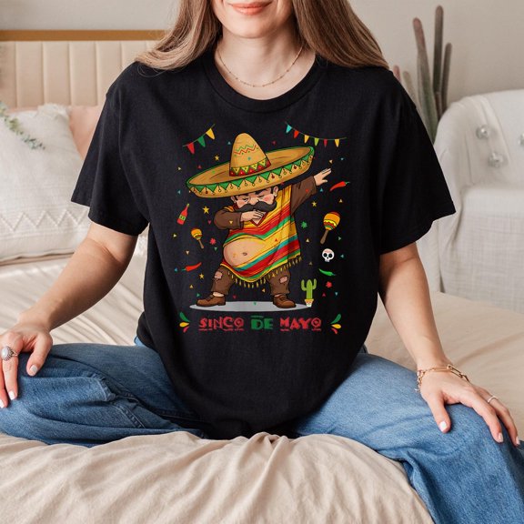 Gildan Dabbing Poncho Fiesta Tee, Humorous Cinco Celebration Graphic With Sombrero Style For Party Group Outfits, S-5XL Shirt