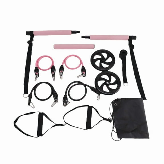 Pilates Bar Kit Resistance Bands,Pilates Equipment Exercise Bar with Ab Roller, Portable Home Gym Yoga Fitness Bar Pink,1 x Pilates bar set,Pink