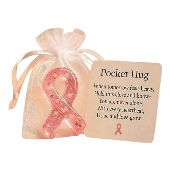 Pink Ribbon Pocket Hug - Cancer Awareness Gift with Encouragement Card, Inspirational Stress Relief Token for Women, Strength and Hope Get Well Soon Gifts