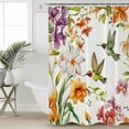 thumbnail image 6 of Shower Curtains Watercolors Bird Flowers Bath Curtain Orange Floral Leaf Waterproof Bathroom Shower Curtain Set with Hooks Decoration 72 x 84 Inches, 6 of 7