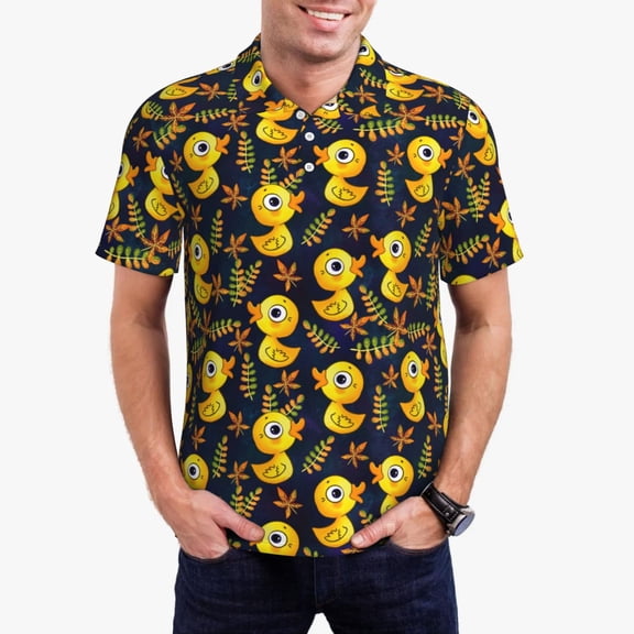 Kdxio Ducks Print Men's Short Sleeve Polo Shirt,Midweight Men's Shirt-Small