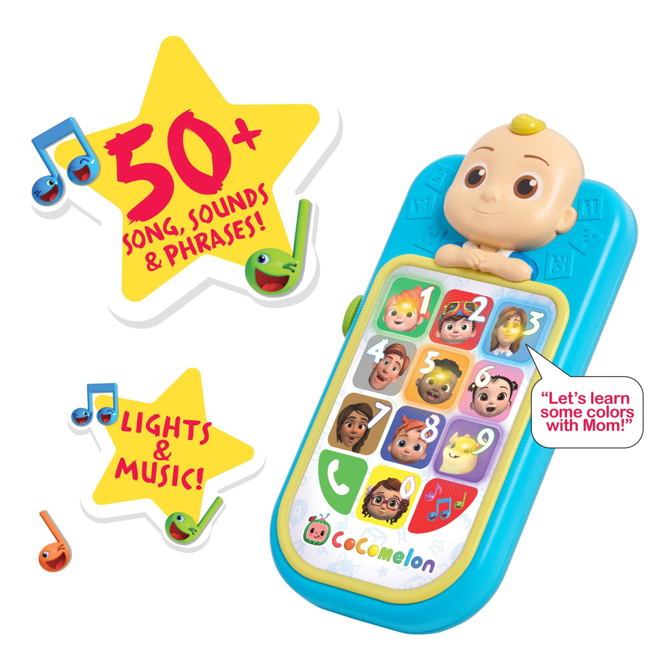 CoComelon JJ’s First Learning Toy Phone for Kids, Lights, Sounds, Music, Letters, Numbers, Colors, Shapes, and Weather, Kids Toys for Ages 18 month