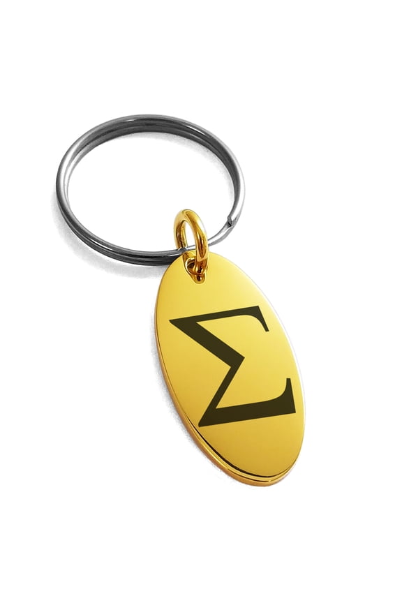 Stainless Steel Sigma Mathematical Engraved Small Oval Charm Keychain Keyring