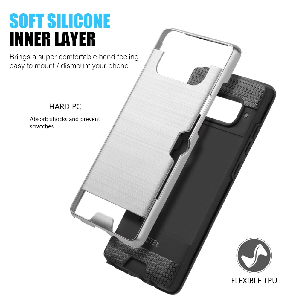 Sumaclife Protective Card Holder Hybrid Protector Case for Samsung Galaxy Note 8 Perfect Fit