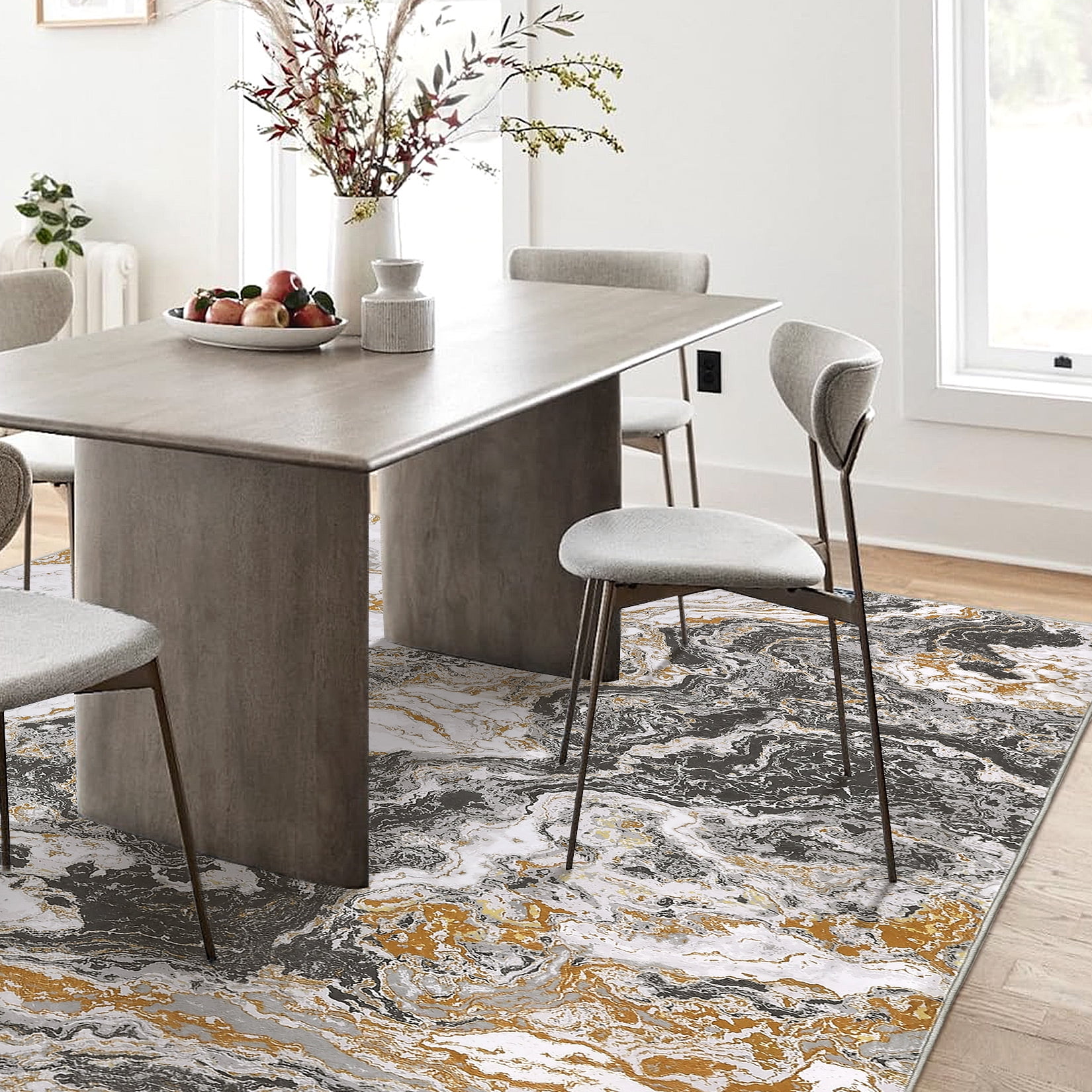 JoanKaren 9'x12' Large Abstract Area Rugs,Machine Washable Rug Modern Marble Rug for Living Room Bedroom Dining Room Office with Non Slip,Grey