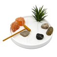 thumbnail image 2 of Nature's Mark Mini Zen Garden Kit for Desk with White Sand, Rake, White Base, Salt Rock and Air Plant (Round), 2 of 4