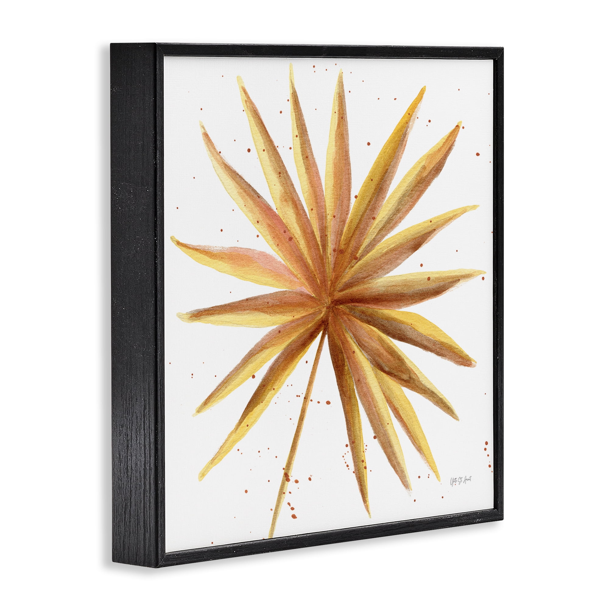 Stupell Industries Golden Palm Frond Botanical & Floral Painting Black Framed Art Print Wall Art, 24 x 24