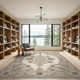 thumbnail image 2 of ODIKA 9'x12' Washable Area Rug Low Pile, Flatwoven, Carpetas Boho Tan Botanical Faded Ornate Border Symmetrical Para for Great Room, Indoor Concept, Large Living, 2 of 7