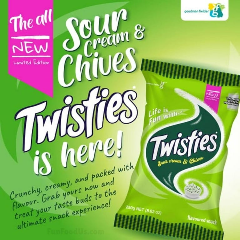 NEW! Twisties Sour Cream & Chives Snacks (Pack of 3 x 250g