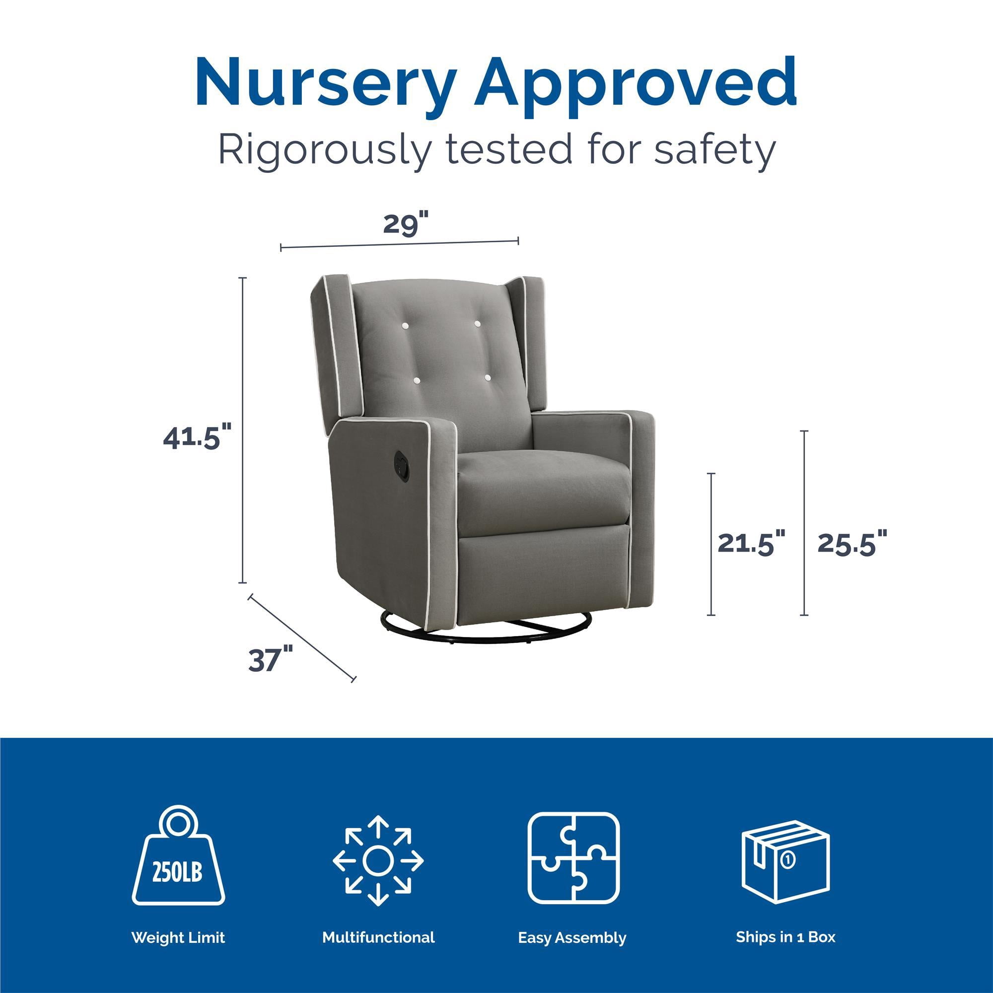 Baby Relax Mikayla 4-in-1 Nursery Swivel Glider Rocker Recliner
