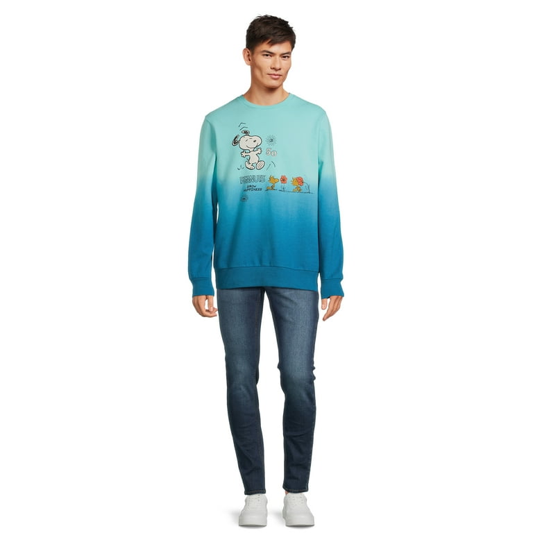 Peanuts Men's Happiness Dip Dye Crewneck Sweatshirt with Peanuts Men's Happiness Dip Dye Crewneck Sweatshirt with
