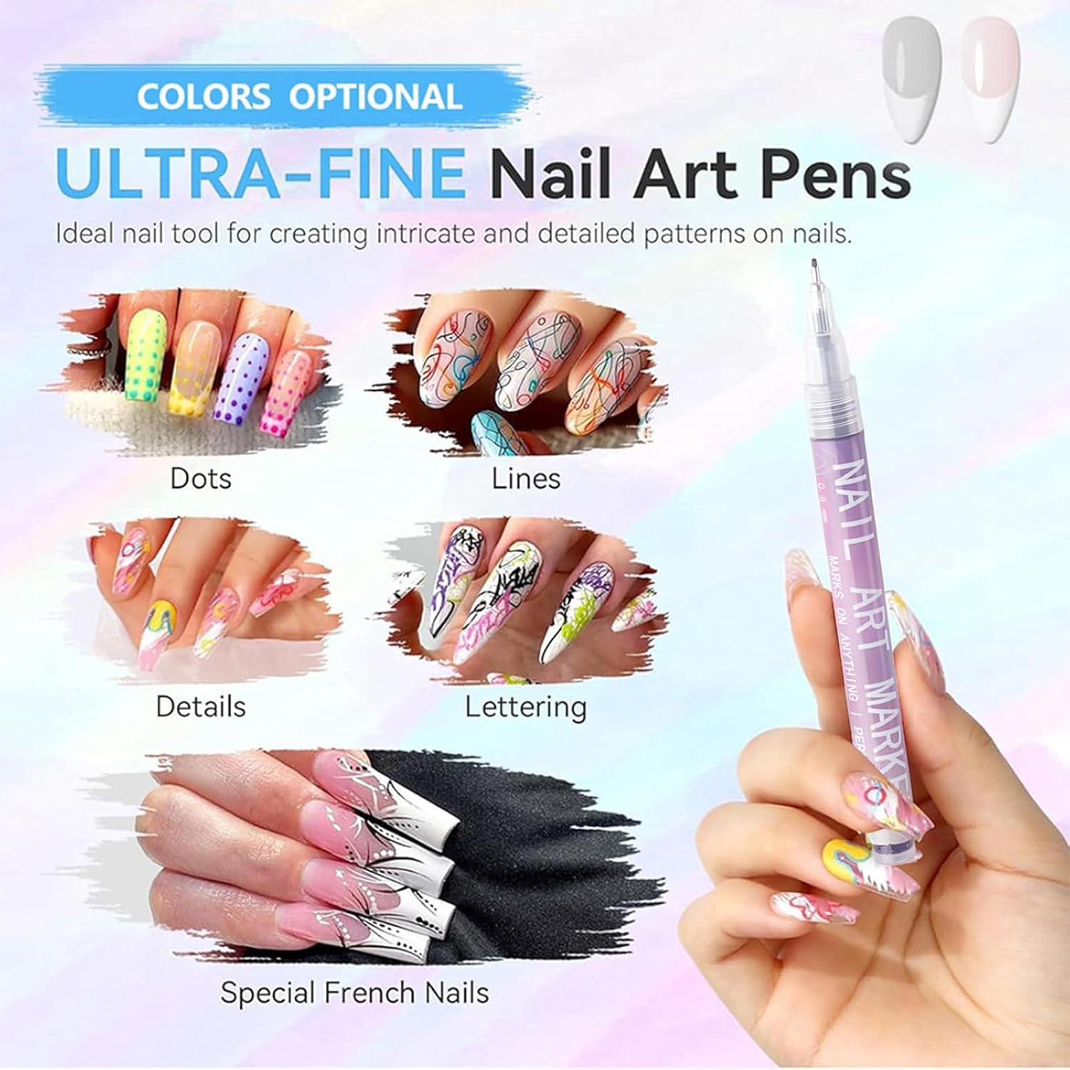 KANOHENO 12 Colors Nail Art Pens Set,0.01in Waterproof and Quick-Drying DIY Nails Art Drawing Painting Tools,Multicolor Gel Acrylic Painted Pen Kit