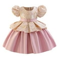 thumbnail image 2 of Delliss Girls Vintage Crew Neck Bubble Sleeve Trendy Princess Dress Pink 4 Years, 2 of 6