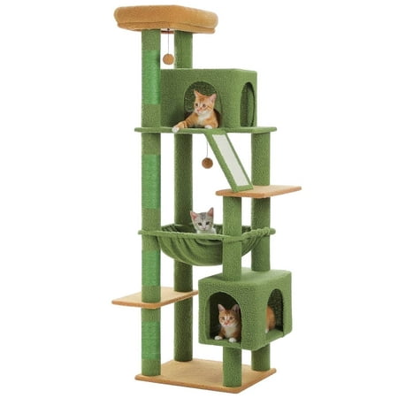 PEQULTI 71 Large Cat Tree Tower Multi-level Cat Tree with Dual Spacious Condos Indoor Green