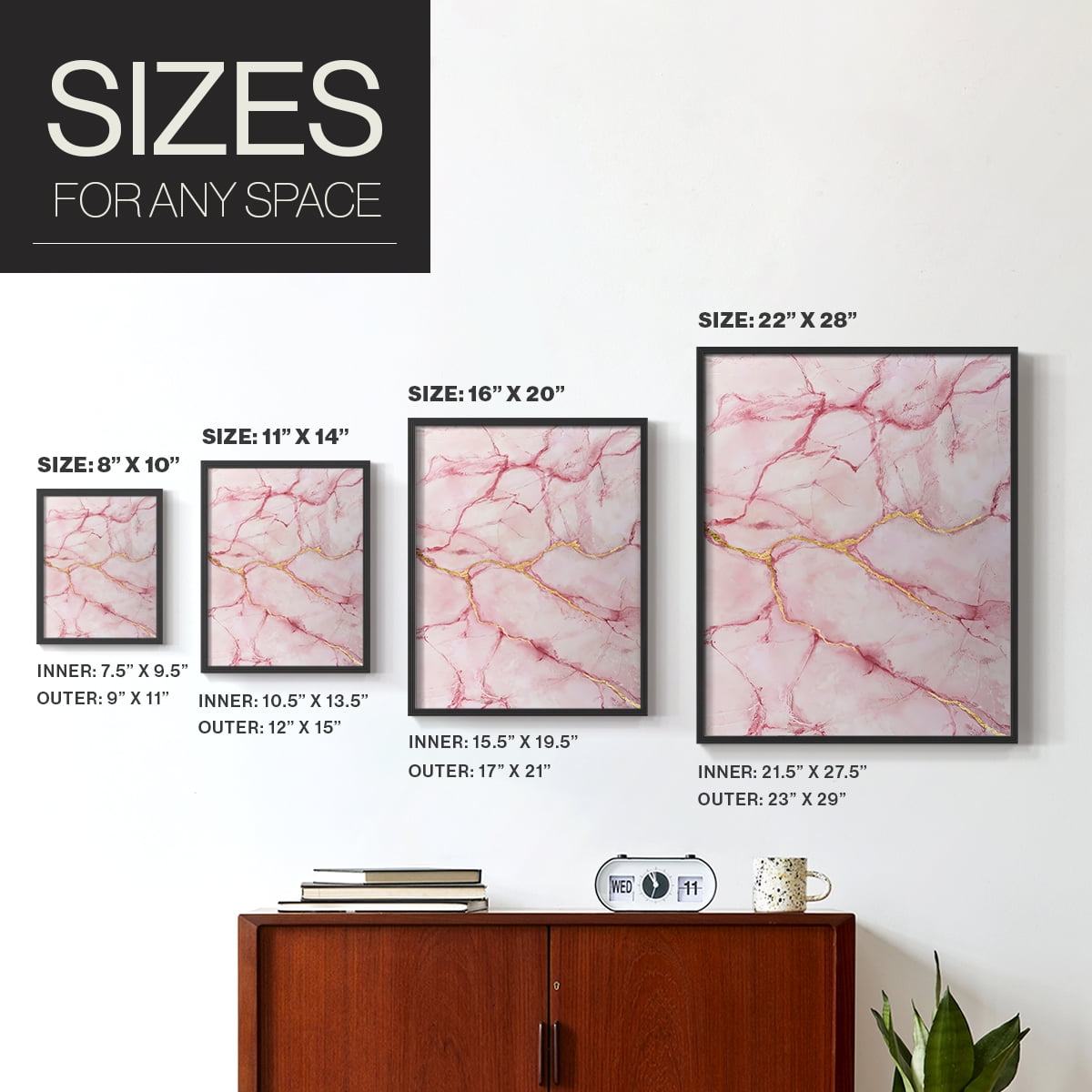 Rose Marble II in Black Solid Wood 22 x 28 Framed Print