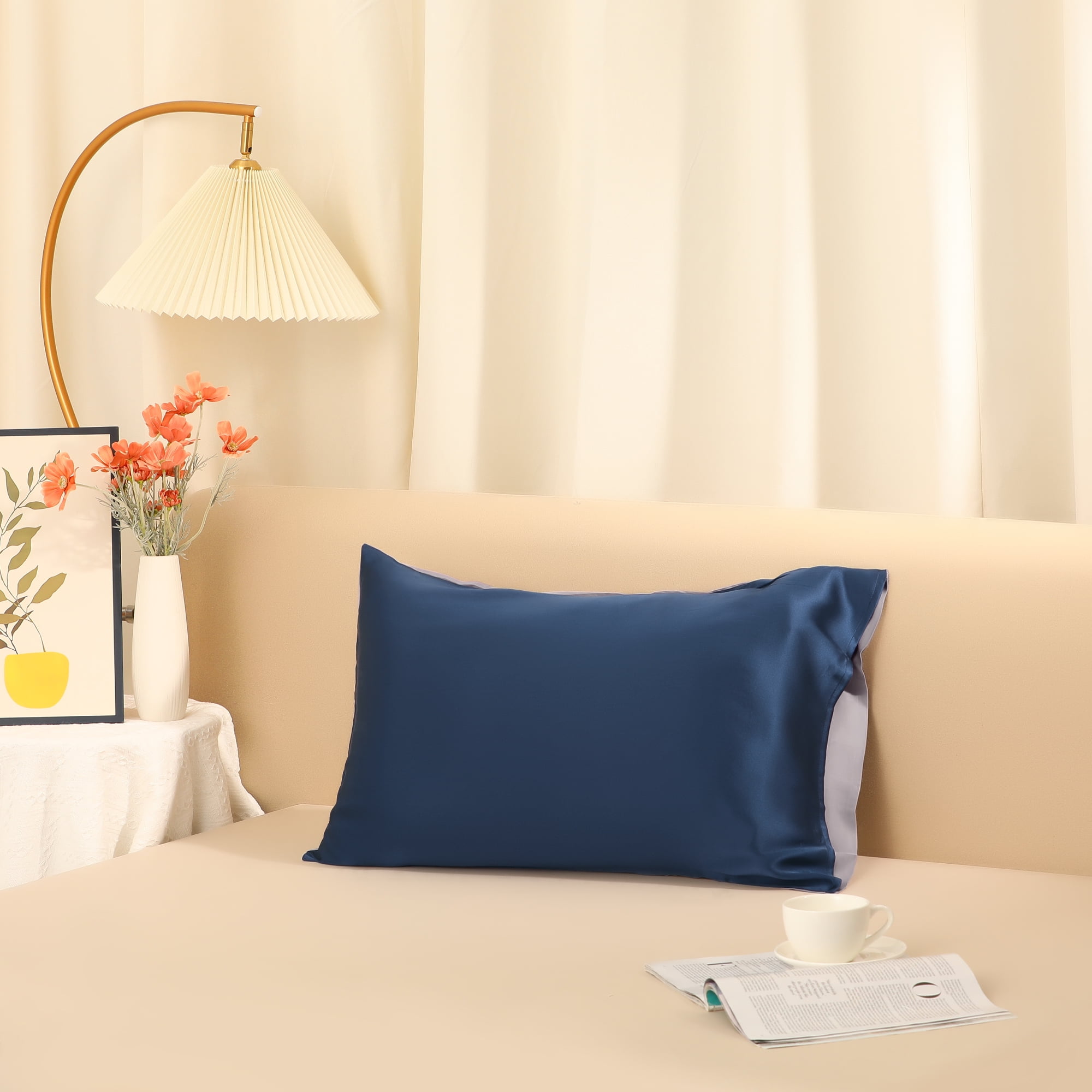 Unique Bargains Envelope Closure Soft and Durable Silk Pillowcase Navy Blue Queen