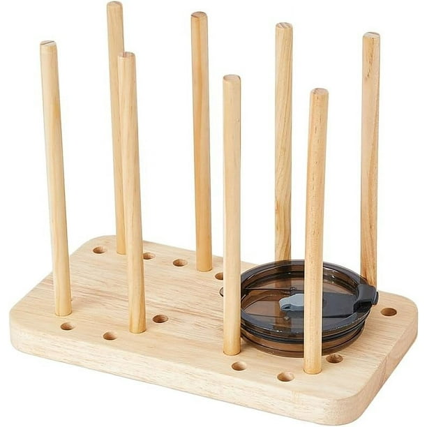 Organizador de armario con soporte de bambú para tapas de botellas, vasos y platos.