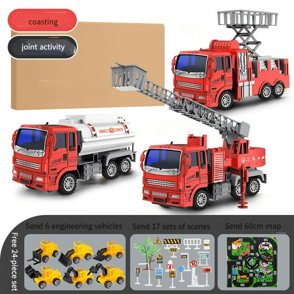 Children's Sprinkler Fire Truck Toy Large Simulation Sprinkler Model Boy Music Lifting Ladder Car Toy (Fire 3 Cars (E-commerce Box))