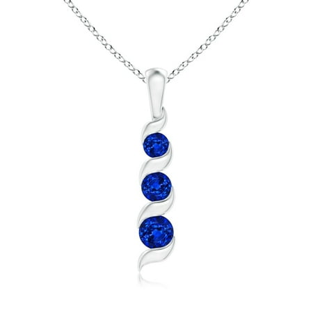 Journey Necklace Set - September Birthstone Necklace - Channel-Set Round Sapphire Three Stone Journey Pendant in 14K White Gold (4mm Blue Sapphire) - SP1087S-WG-AAAA-4