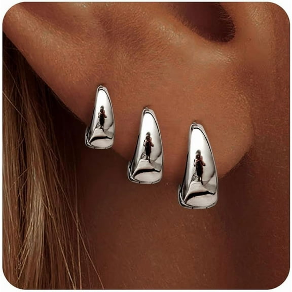 CFIOZYOS Small Gold Hoop Earrings Set for Women,14K Gold Plated Hypoallergenic Lightweight Thick Chunky Gold Hoops Huggie Earrings for Women Trendy Jewelry