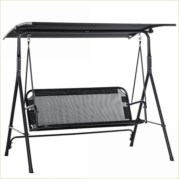 Outdoor Patio Swing Chair | 2-Person Loveseat with Adjustable Canopy for Backyard Garden Poolside | Black | Metal