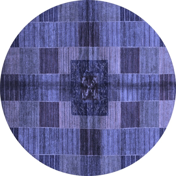 Ahgly Company Indoor Round Checkered Blue Modern Area Rugs, 3' Round