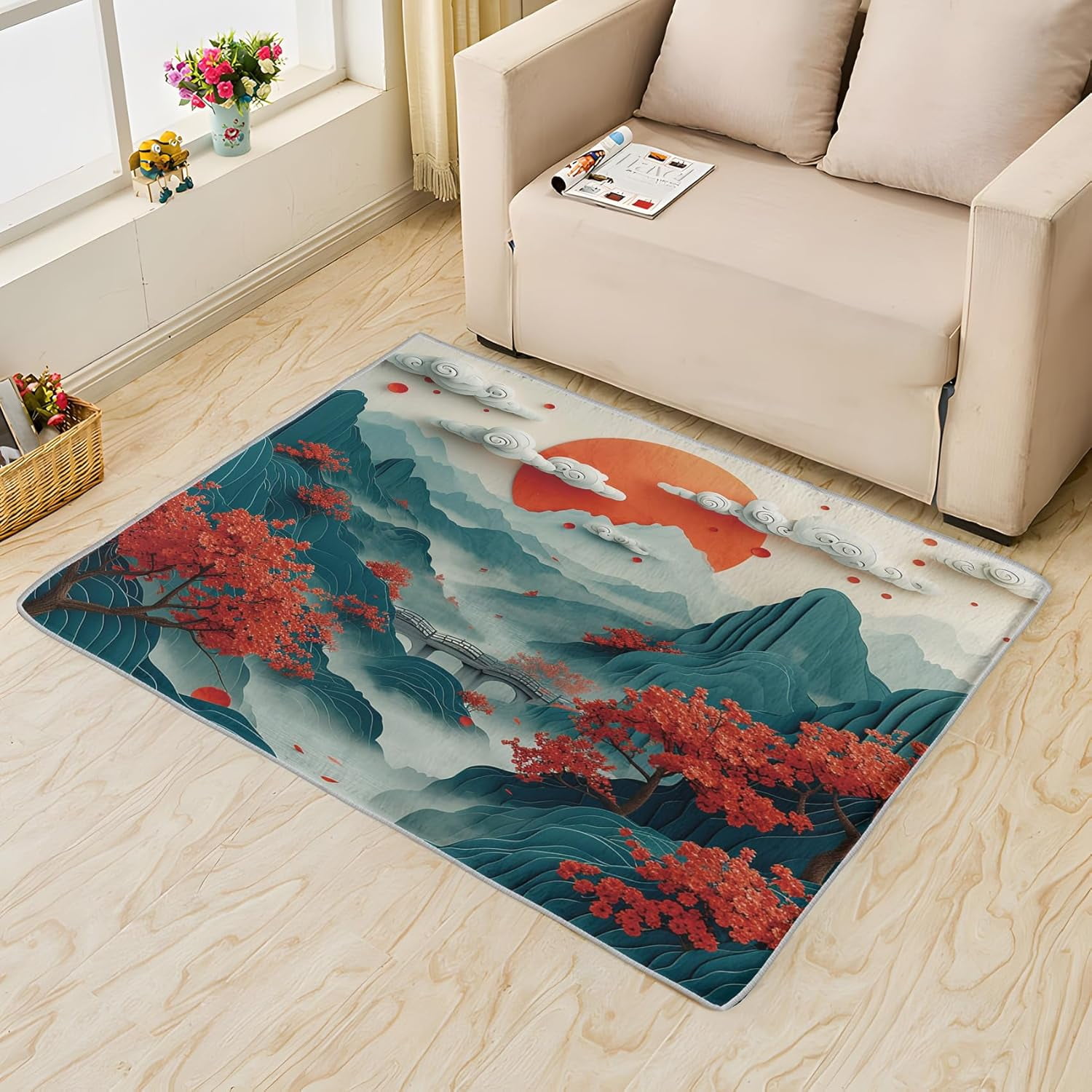 Tapis Doux Japonais Style Vague - 160x200cm - Antidérapant, Doux, Facile à Laver - Pour Salon, Chambre, Bureau