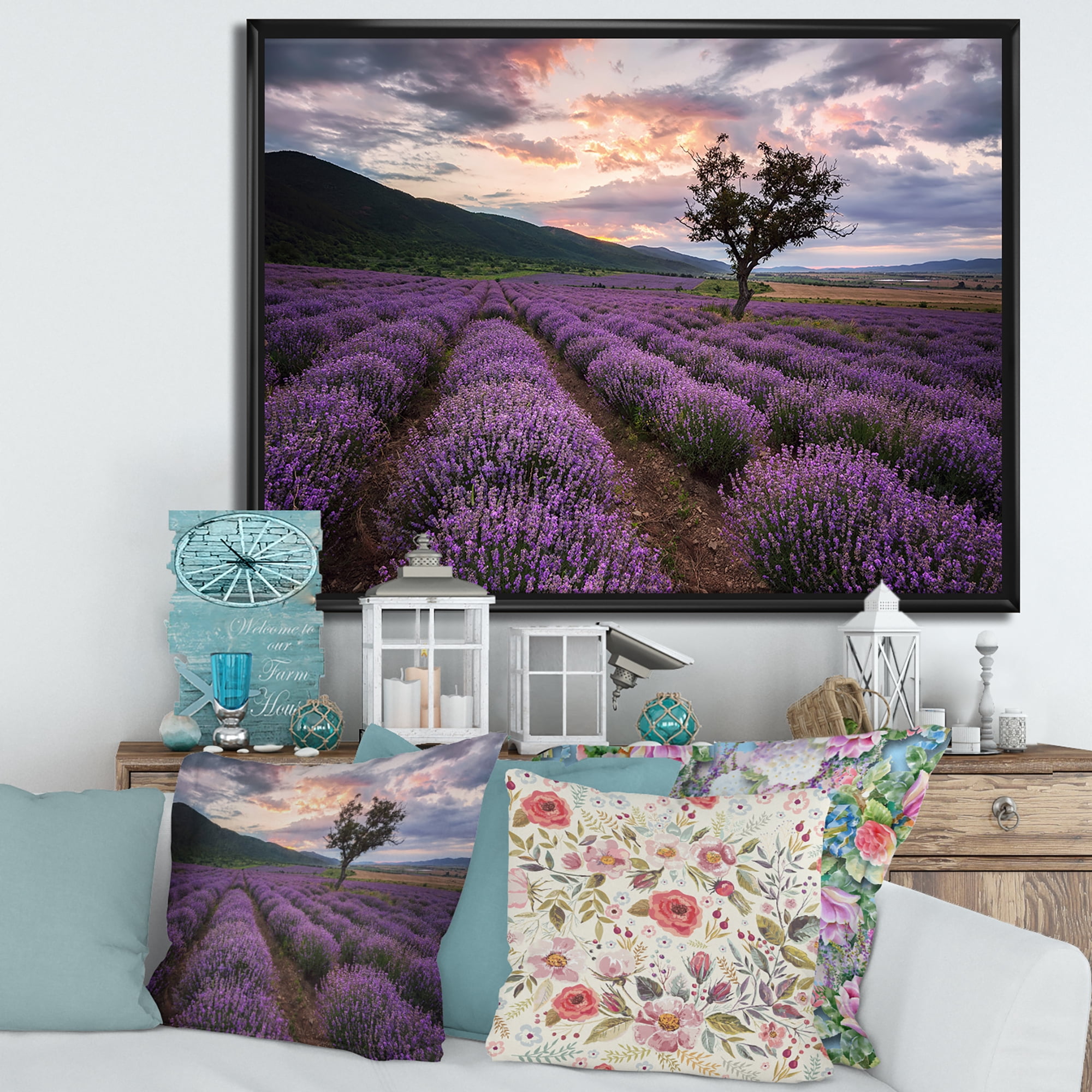 Designart 'Lavender Field At Sunrise III' Farmhouse Framed Canvas Wall Art Print