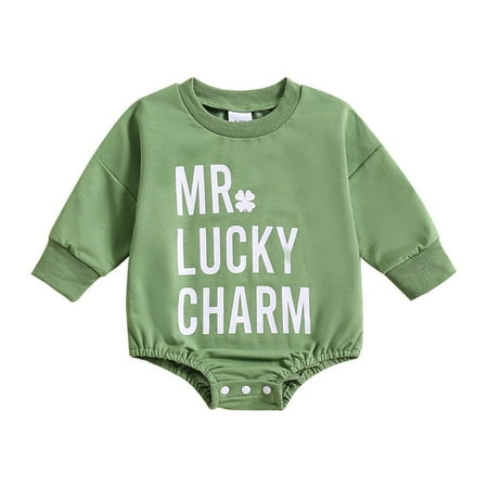 

Romper for Girls Boys Baby Boys Girls Long Sleeve St. Patrick s Day Letter Prints Romper Kids Clothes Green 6-12 Months Summer Infant Sweatshirt