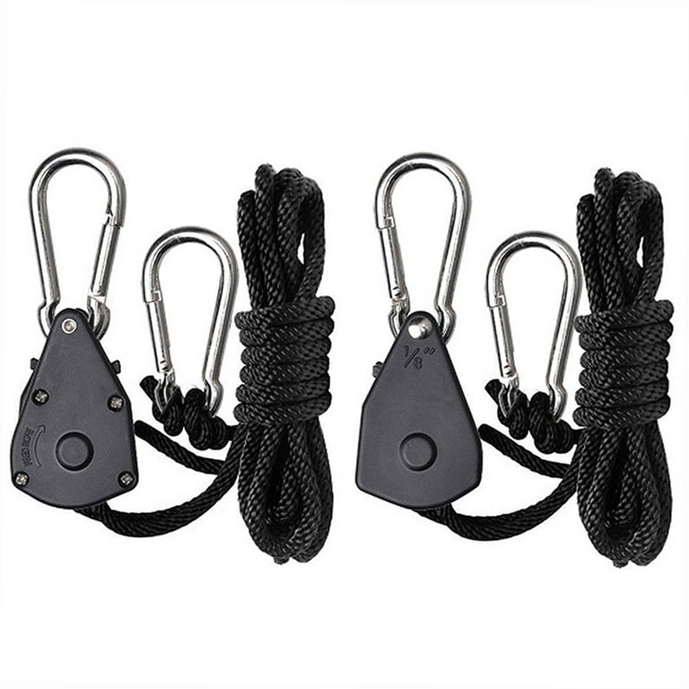 2-Pack Ratchet 18 Inch Adjustable Heavy Duty Tie Down Rope Carabiner Hook  Clip Hanger 150lb Capacity for Grow Luggage Strap 