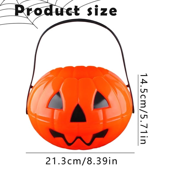 Clearance Sale | Large Plastic Pumpkin Candy Bucket with Sturdy Handle, Reusable Trick-or-Treat Pail for Halloween