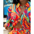 thumbnail image 4 of AURA Womens Plus Size Printed Two Piece Set Long Sleeve Top and Shorts Outfit Casual Commuter Bigsize Set, 4 of 5