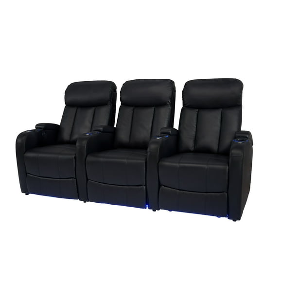 Valencia Pisa Black Top Grain Leather Power Home Theatre Seating - 3 seat