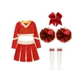 thumbnail image 3 of Aiihoo Tenue de Carnaval d'Halloween pour Enfants Filles Cheer Leader, Haut Court à Manches Longues avec Jupe Plissée, Pompons, Bas Rouges 16, 3 of 5