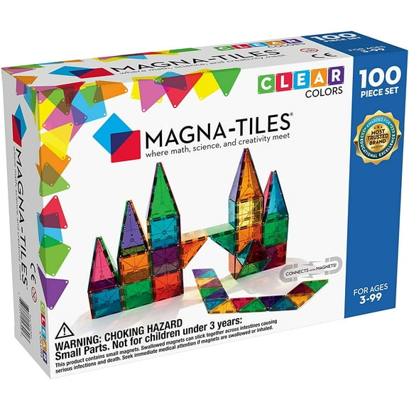 Magna-Tiles 100-Piece Clear Colors Set, The Original Magnetic Building Tiles For Creative Open-Ended Play, Educational Toys For Children Ages 3 Years  