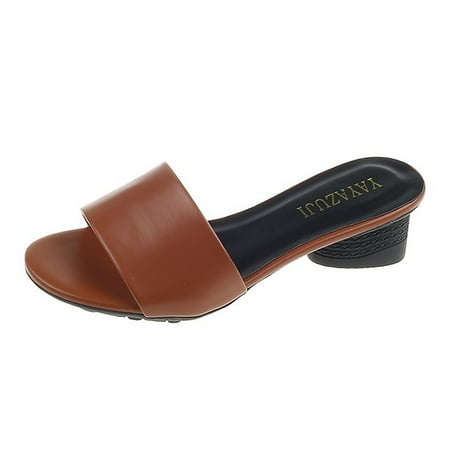 OJSFQUFP Sandals Women Dressy Summer Fashion Women Beach Slip On Casual Open Toe Non Slip Square Heels Breathable Slippers Shoes Sandals Slippers for Women Cute Brown 39