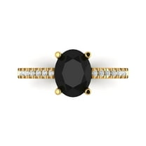 2.21 ct Oval Cut Natural Onyx Solitaire with Simulated Diamond Accents 18K Yellow Gold Womens Engagement Ring